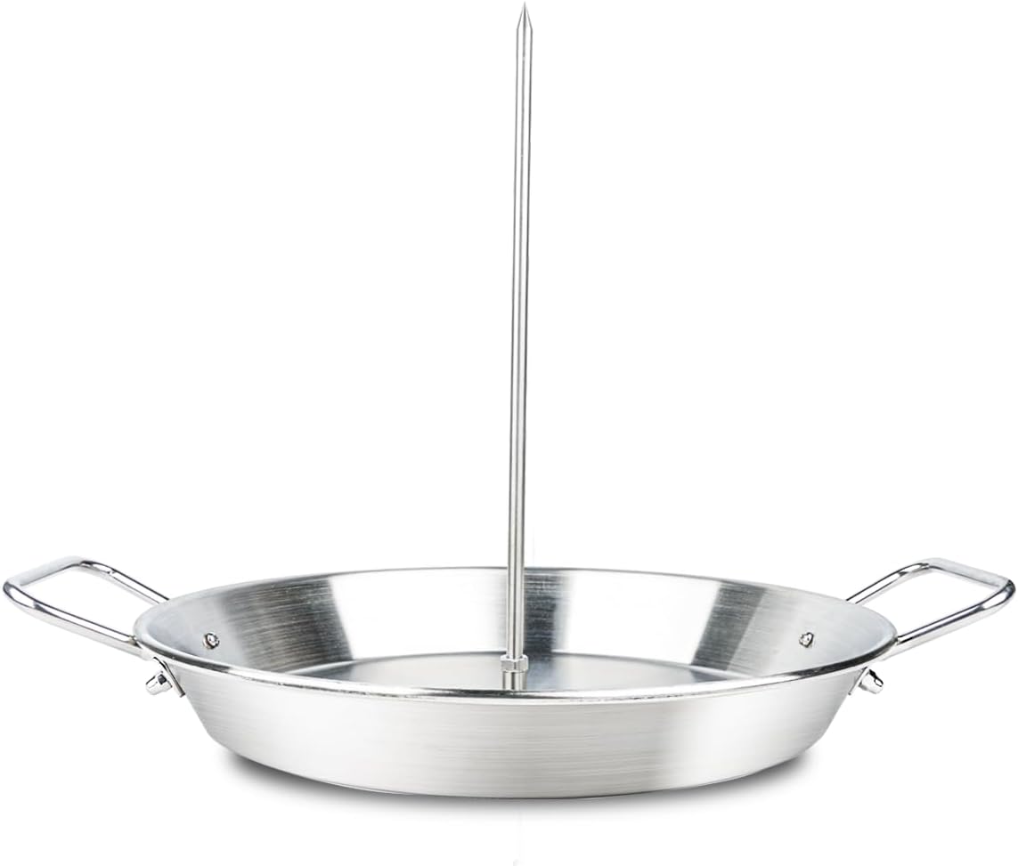 BBQ Vertical Skewer Al Pastor for Grill-Vertical Spit with 13" Base Pan for Tacos Al Pastor, Vertical Rotisserie Shawarma-Grilling Accessory with 3 Spikes (8”,10" and 12”)