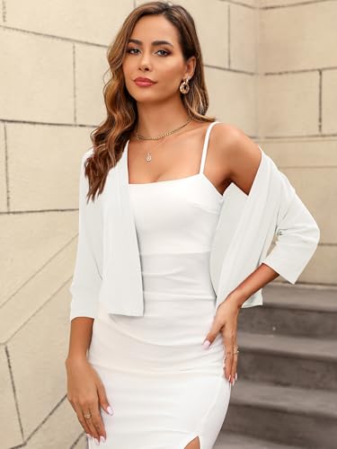 Image of Women's 3 /4 Sleeve Thin Shrugs Lightweight Open Front Cropped Sheer Cardigans for Summer