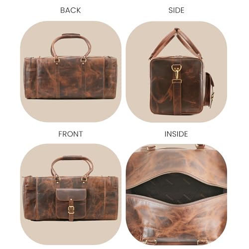 Handmade World 24 Inch Full Grain Crunch Leather Weekender Duffle Bag 'The Mettle' For Travel Sports Luggage Business For Men Women (Crunch Leather)4