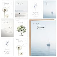 Trauerkarten mit Umschlag 12er Set, Hochwertig Beileidskarten Klappkarten, Trauerkarte Beileidskarte mit Spruch Schreiben