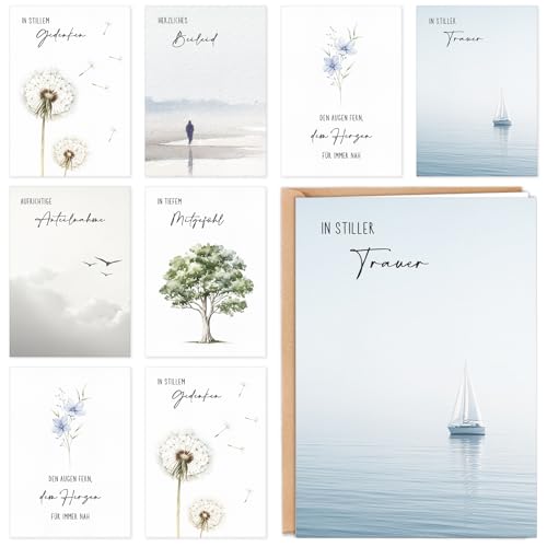 Trauerkarten mit Umschlag 12er Set, Hochwertig Beileidskarten Klappkarten, Trauerkarte Beileidskarte mit Spruch Schreiben