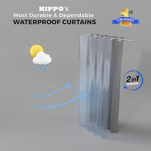 Image of HIPPO Heavy Duty Waterproof Outdoor Curtain 260 GSM - HDPE Coated Light Filtering Curtain for Lawn, Garden, Patio, Balcony & Hotel Outdoor Areas (4 Feet X 4.5 Feet, 2IN1 Pebble-Grey, 2 PC)