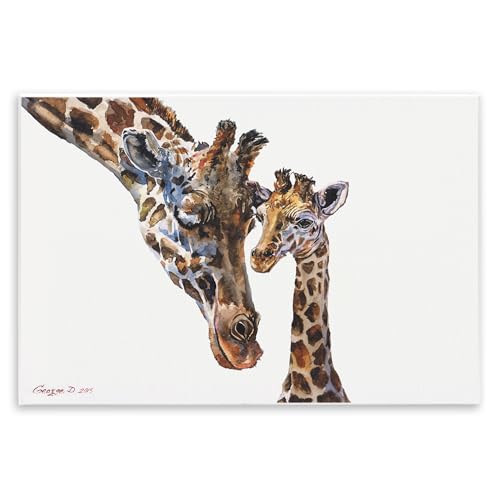 Stupell Industries Cute Baby Giraffe Family Animal Watercolor Painting Wall Plaque, 12 x 18, Multi-Color