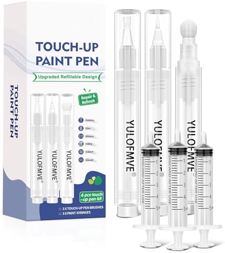 YULOFMVE Touch Up Paint Pen Kit New Upgraded 3 Refillable Paint Pens with 3 Types of Brushes Fillable Paint Touch Up Pens for Walls Furniture Floors Windows Doors(New Upgraded 6 Pcs Pack of 1)