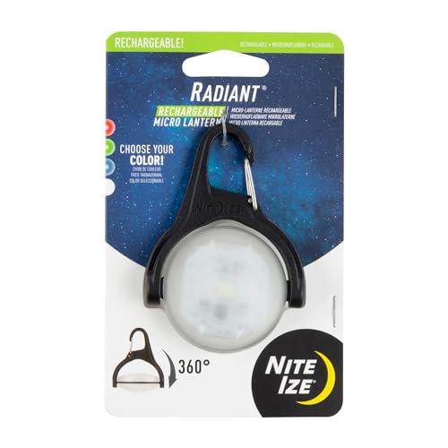 Nite IZE Radiant Rechargeable Micro Lantern - Portable Swivel Light with Clip - LED Light for Carabiner Keychains & Dog Collars - Disc-O Select