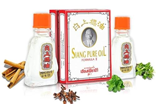 Lot de 2 Flacons Siang Pure Formula II (White) – Huile Aromatique Thaïlandaise Siangpure 7 cc – Huiles Naturelles Rafraîchissantes – Bien-Être et...