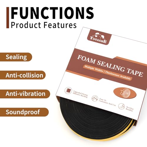 Yotache Weather Stripping 2 Rolls 1" W X 1/8" T (New Adhesive Craft), Neoprene Foam Weatherstrip Tape for Automotive, 33 Ft Length (2 X 16.5 Ft Each)