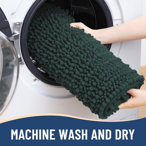 Image of Arotive Luxury Large Bathroom Rugs 40x32, Extra Soft Thick Absorbent Shaggy Chenille Bath Rugs, Machine Wash Dry, Bath Mats for Bathroom Floor, Tub and Shower, Home Decor Accessories, Dark Green