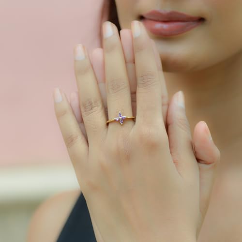 4-Stone Purple, Green & Red CZ Fashion Rings | Marquise Cut | Flash Yellow Plated Brass | Size 7 | Lightweight Daily Wear Jewelry3