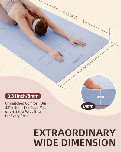 Image of YOTTOY Yoga Mat, 72 inchx 32 inchx1 /3 inch Extra Wide Non-Slip Exercise Fitness Yoga Mats,Eco-Friendly TPE Exercise Mats for Women Men Home Workout with Strap Bag