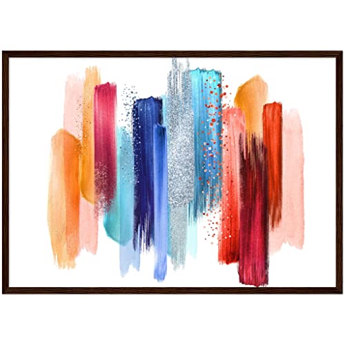 Art mural abstrait 50x70 cm avec impression d'art encadrée en bois foncé