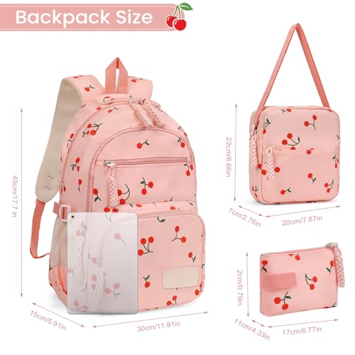 Image of Coquette Cherry Backpack - Cute Kawaii Backpack Set Aesthetic Daypack Cute Rucksack (C01 Cherry Pink)