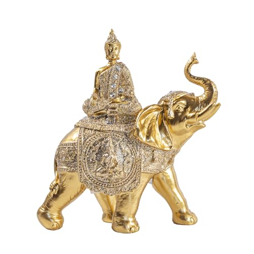 Estatua de Buda Dorado sobre Elefante 7.48x7.09x3.15 in