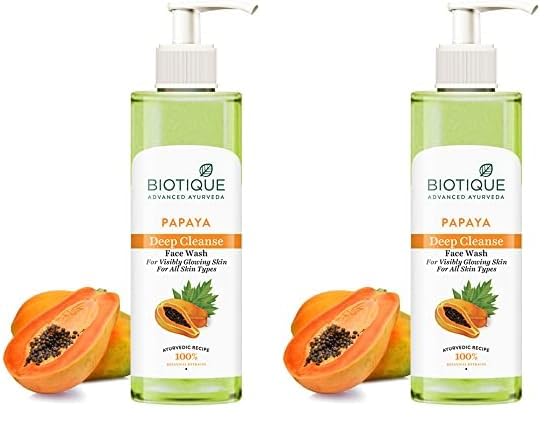 Biotique Papaya Deep Cleanse Face Wash | Gentle Exfoliation | Visibly Glowing Skin | 100% Botanical Extracts| Suitable for All Skin Types | 200ml (Pack of 2)