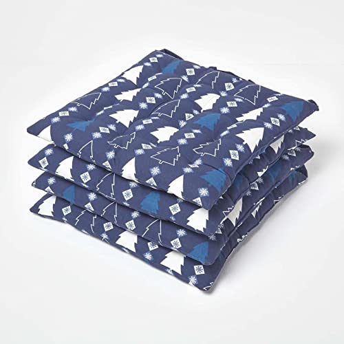 Homescapes 4er Set Weihnachts-Stuhlkissen 40x40 cm Winterland blau –...