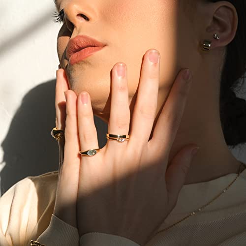 Espere ESP-2020-R-6 18K Gold Plated Square Signet Pinky Ring Dainty North Star Oval Signet Ring | Lightweight Thick Statement Rings thumb #3