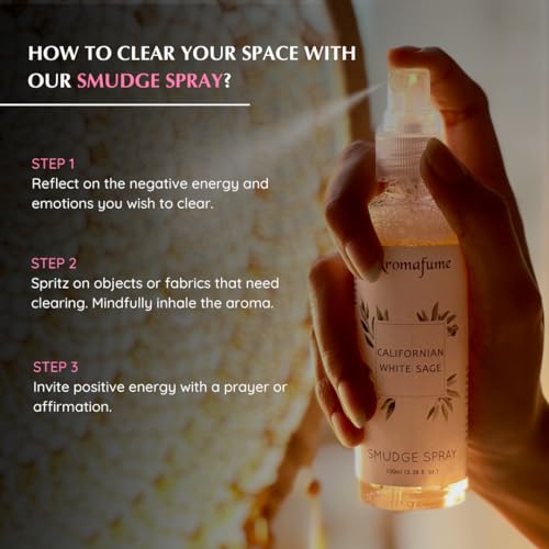 White Sage & Rose Smudge Spray by Aromafume | 100ml/3.3 oz | Mist for Cleansing Negative Energy & Protection | Non-Toxic | Room Spray for Spiritual Cleansing, Smokeless Sage Smudging