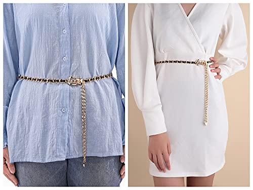 Ayliss Women Chain Waist Belt Metal Skinny Dress Belt Cinch Fashion Silver Golden Waist Belt Belly Pu Leather Waistbands3
