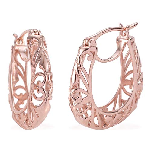 Filigree Heart Hoop Earrings For Women 14k Rose Gold Plated 925 Sterling Silver Fashion Jewelry Gifts For Her