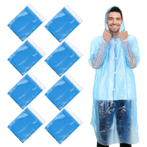 8 Piezas Chubasquero Transparente Desechables, Poncho Impermeable, Chubasqueros Impermeable con Capucha y Mangas para Viajes, Picnic, Deportes, Senderismo Ciclismo