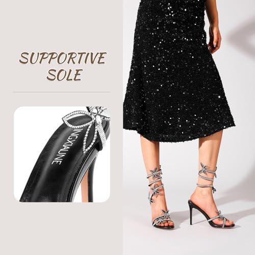 Image of perixir Gold Heels for Women, High Heels with Spiral, 4.17 inch Stiletto Heeled Sandals for Dressy Women, Lace Up Sandals Comfortable Slingback Sandal