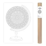 Big Mandala Globe Coloring Page for Adults and Kids with Intricate Patterns and Butterflies