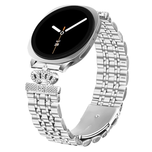 Bling Bands Compatible for Samsung Galaxy Watch 8 Bands 44mm 40mm, Galaxy Watch 8 Classic 46mm, Metal Bracelet Luxurious Rhinestone Replacement Wristband for Women (Silver) by E ECSEM - Used condition - US$6.46