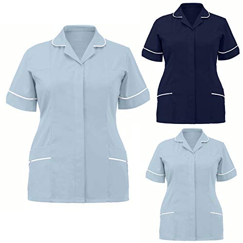 Image of AnnSemo Womens Healthcare Tunic Nursing Tunics with Pockets, Woman Girls Ladies Tops Office Uniform Scrub Tops Woman Spa Salon Beautician Cross Neck Tunic Nail Massage Therapist Shirts Top