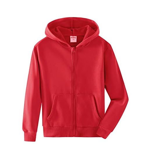 Spring&Gege Niños Niñas Color Sólid Sudadera con Capucha Hoodie Chaqueta con Cremallera de Chándal en Algodón, Rojo, 7-8 Años