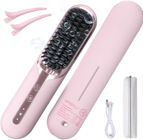 Cordless Hair Straightener Brush- Dual Mode (Cord-in-Use & Cordless),Portable Travel Straightener 30s Fast Heat-Up, Portable Mini Straightening Comb Lightweight Anti-Scald for Travel, Home, Office