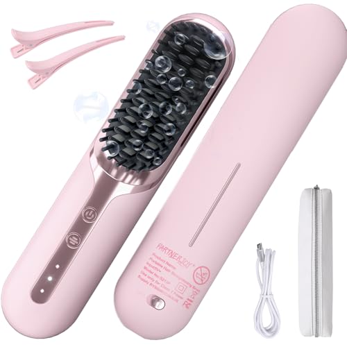 Cordless Travel Hair Straightener Brush with 3 Heat Settings