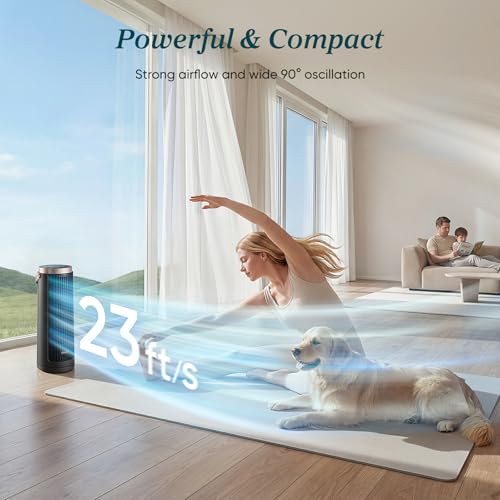 Image of Levoit Windi Mini Pro Tower Fan for Bedroom, Portable Rechargeable Desk Fan | 20dB Quiet & 23ft /s, Up to 20H Battery Powered, 5 Speeds 90 Oscillation, DC, Night Light, Remoter, Timer, for Outdoors, Home
