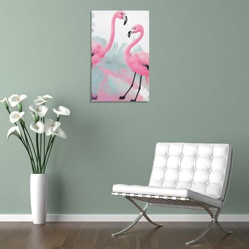 Tableau flamant rose cadre 40x60 pour égayer une salle de bain