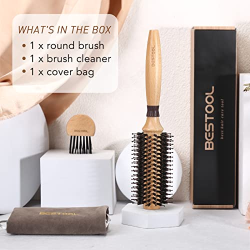Foto von BESTOOL Rundbürste zum Föhnen, Wildschweinborsten mit Nylonstiften Rundhaarbürste, Professionelle Runde Stylingbürste für Damen und Herren, Glätten, Locken, Verbesserung der Haartextur (Barrel 22mm)