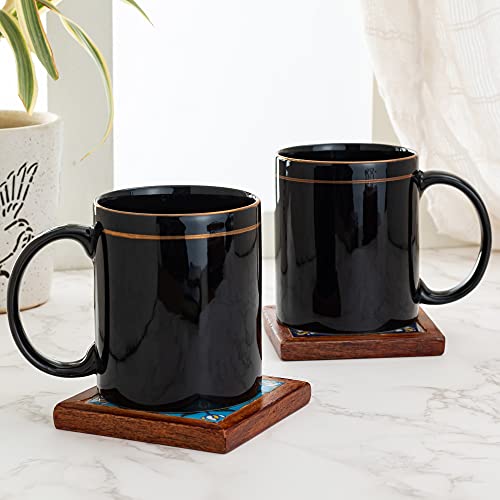 Image of Clay Craft Fine Ceramic Coffee Mug 350 ml- Premium Gold Mugs Suited for Home, Kitchen, Office Desks and for Gifting Purpose (2 Mug- Black Gold Line)