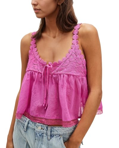 Gacaky Womens Summer Boho Lace Tank Top Casual Beach Vacation Y2k Tops Fashion Crop Tops Clothes 2025