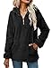 iWoo Kapuzenpullover Damen Hoodies 1/4 Reißverschluss Pullover Outwear mit Taschen Winter Warm Kapuzen-Sweatshirt Teddymäntel für Frauen(Schwarz,L)