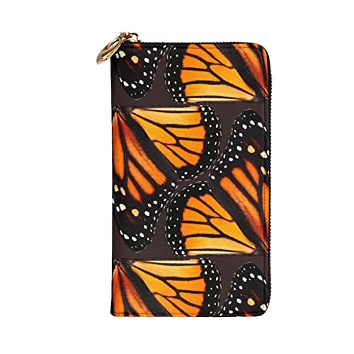 Leather Wallets For Women Man Rfid Orange Monarch Butterfly Wings Wallet Blocking Zip Wallet Credit Card Holder #TOP3