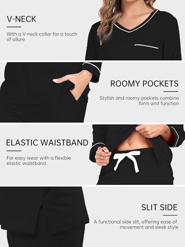 Image of COLORFULLEAF 100% Cotton Pajama Set for Women Long Sleeve Sleepwear with Pants Soft Comfy Two-Piece Pjs with Pockets