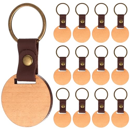 qxayxa 13 Piezas Llaveros de Madera en Blanco, Llaveros Personalizados, Llavero de Maderas para Pintar, Grabar a Láser, Manualidades, Decorar y Regalar (Redondos, Madera de Haya)