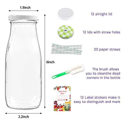 Superlele 12Pcs 12Oz Glass Juice Bottles, Reusable Glass Bottles With Caps And Straws, Glass Bottles For Juicing, Milk, Smoothie, Drinking And Other Beverages #TOP1
