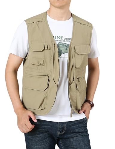 Arssm Men's Fishing Vest Outdoor Cargo Safari Hiking Travel Casual Lightweight Utility Vest With Pockets