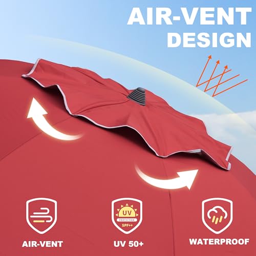 Image of AMMSUN 7ft Beach Umbrella with Sand Anchor & Tilt, UPF 50+ UV Protection, Windproof Fiberglass Ribs, Portable Lightweight Outdoor Umbrella with Carry Bag for Beach, Patio, Pool, Camping Red