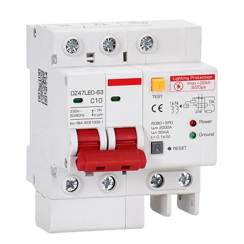 Disjoncteur RCBO avec protection intégrée fuites et surtensions calibre 10A