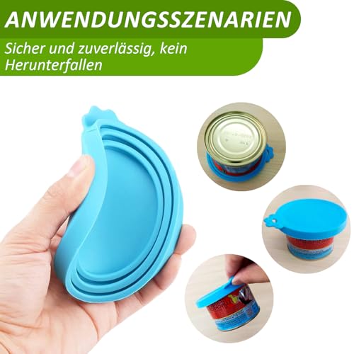 Diffaxy 2 Stück Deckel für Dosen mit 2 Löffel, Universalgröße Tierfutter-Dosendeckel, Silikondeckel für Hundefutter und Katzenfutter, passend für 3 Dosendeckel in Standardgröße – Blau, Grün