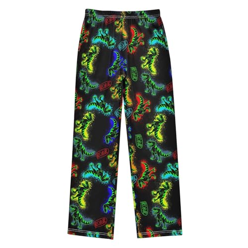 Colorful Dinosaur Roar Boys Long Pants Soft Trousers Elastic Waist Kids Lounge Bottoms with Pockets S-XL