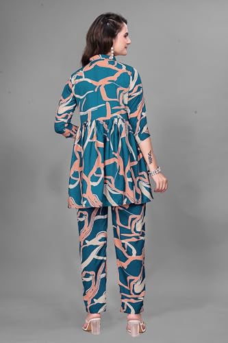 Image of Women Crepe 3 /4 Sleeves V Neck Cord Set Featuring Floral Pattern Design 2 Piece Ethnic Wear Set