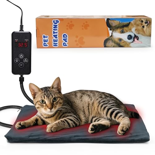 NAMOTEK Heizdecke für Haustiere - Temperatur & Timer einstellbar, wasserdichte Wärmematte mit kaufester Leitung, automatische Abschaltung für Hunde...