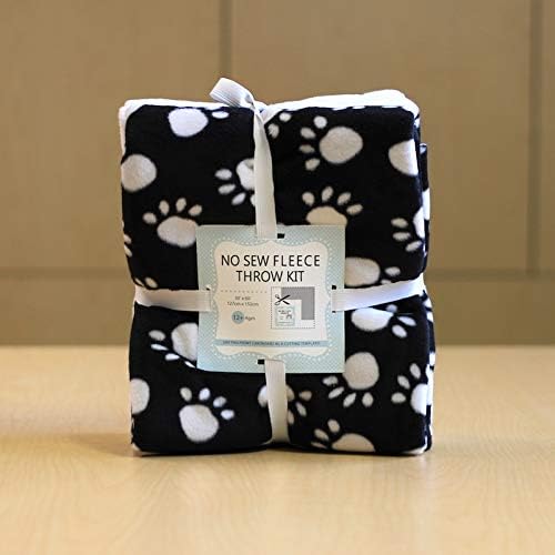 White Paw Prints No-Sew Throw Fleece Fabric Kit (72x60)