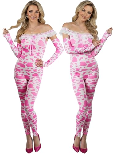 Image of ToBeInStyle Women's Cow Print Thigh High Stocking Bessie The Cow Costume Nylon Bodystocking Cosplay